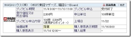 WASHハウス(6537)IPO落選 WASHハウス(6537)IPO落選