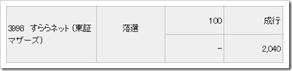 すららネット（3998）IPO落選