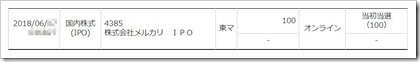 メルカリ（4385）IPO当初当選