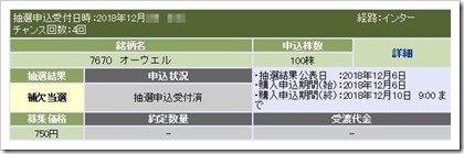 オーウエル（7670）IPO補欠当選