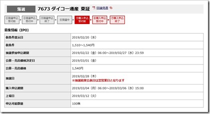 ダイコー通産（7673）IPO落選