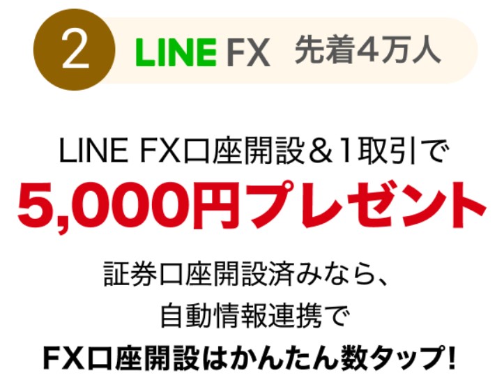 LINE FX口座開設+1回取引で5,000円プレゼントキャンペーン