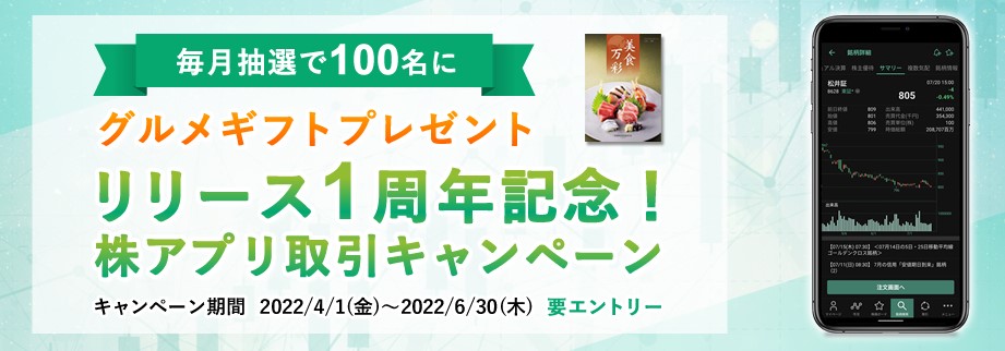 松井証券株アプリ取引キャンペーン2022.6.30