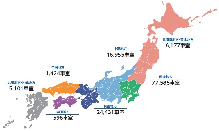 日本システムバンク（5530）IPO地域別直営及び管理受託の駐車場駐輪場車室数