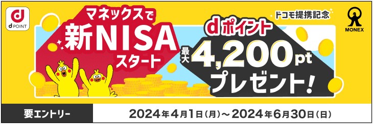 マネックス証券ドコモ提携記念新NISAスタートキャンペーン2024.6.30