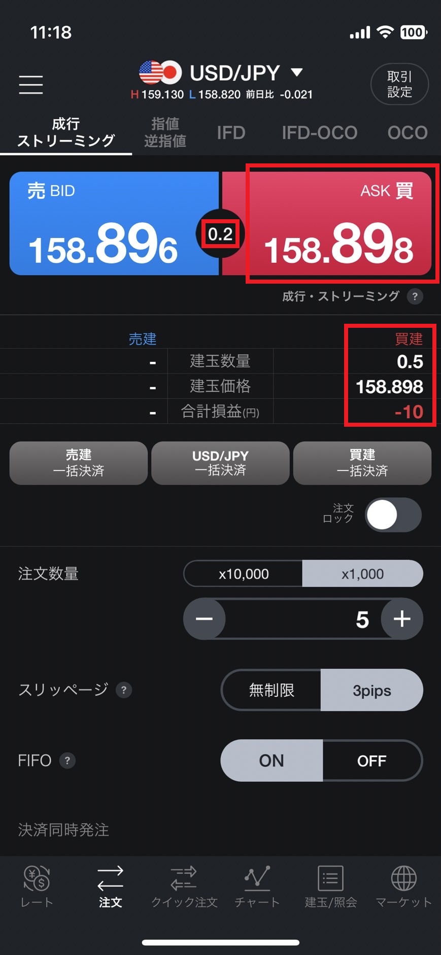 LINE FX取引ドル円買い