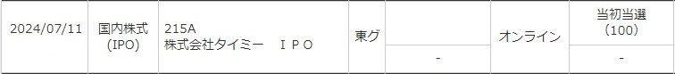 タイミー（215A）IPO当選三菱UFJモルガン・スタンレー証券