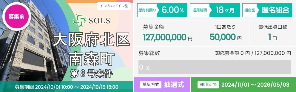 SOLS（ソルス）第8号案件募集概要