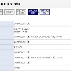 ROXX（241A）IPO当選みずほ証券