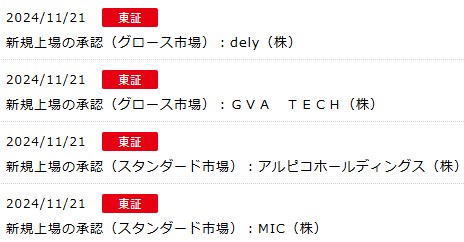 IPO新規上場承認発表4社2024.11.21