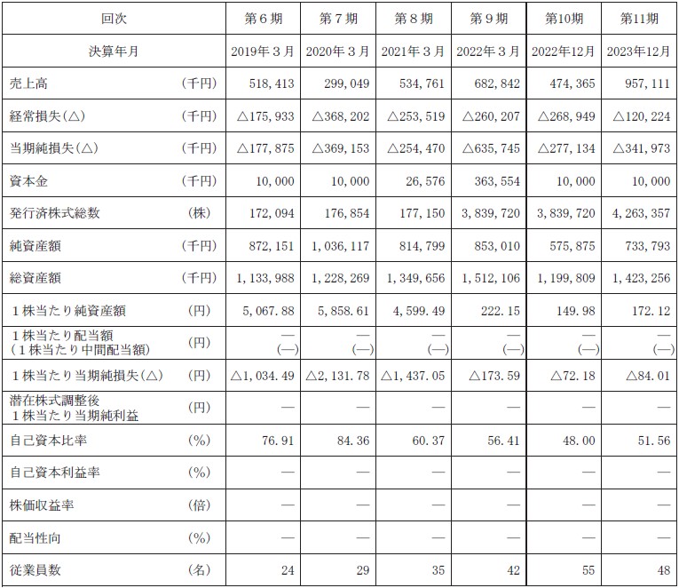 インフォメティス（281A）IPO経営指標2