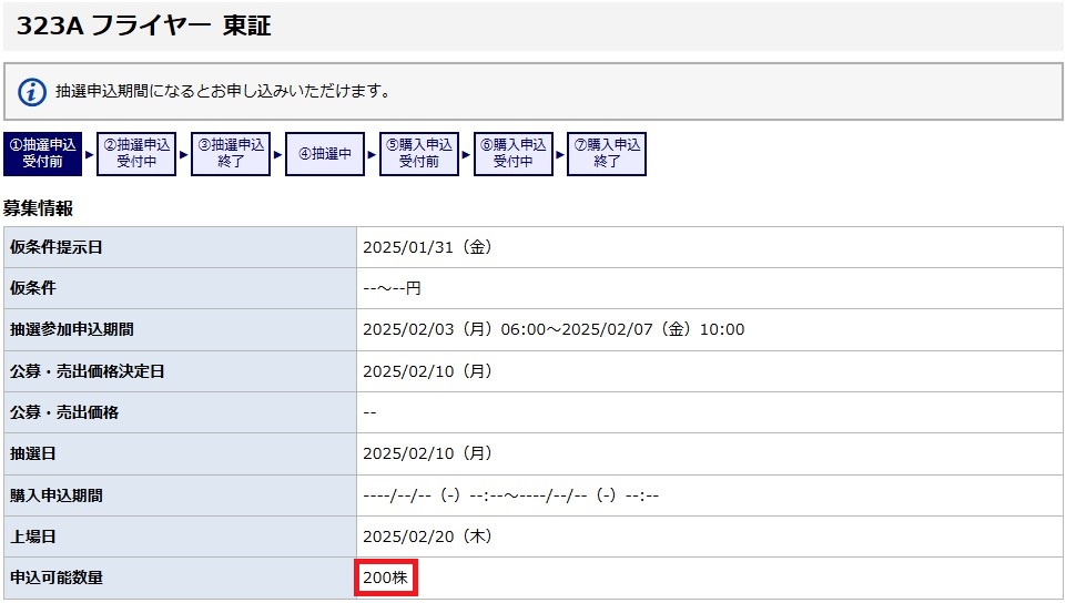 フライヤー（323A）IPOみずほ証券200株1セット