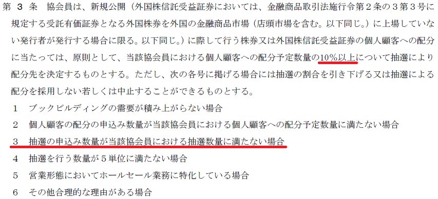 日本証券業協会株券等の募集等の引受け等に係る顧客への配分等に関する規則第3条