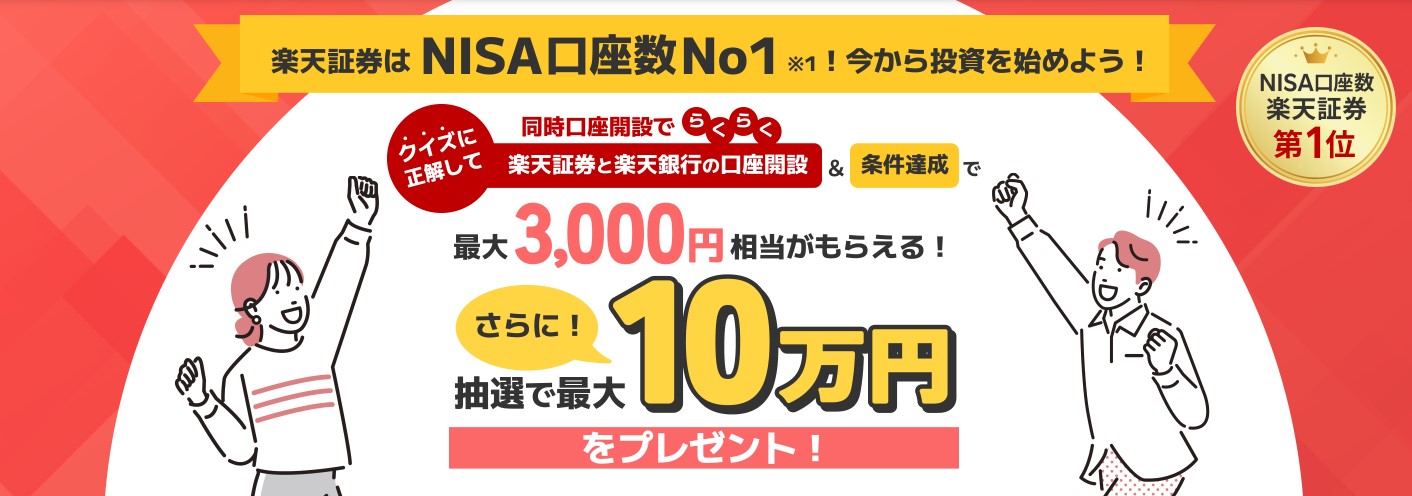 楽天証券クイズに正解と条件達成で最大3000円プレゼント2025.4.30